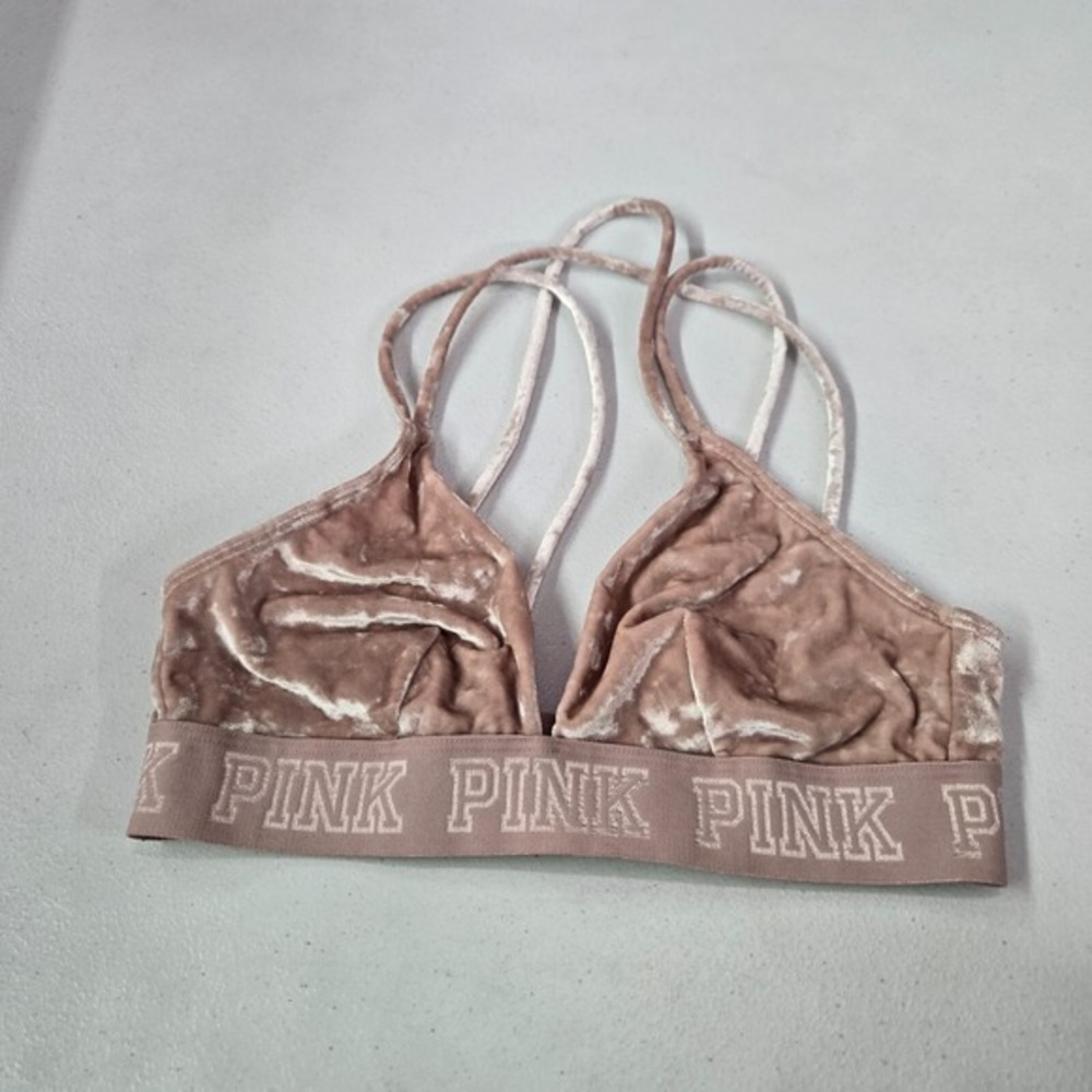Victoria Secret PINK Women Bra‎ Small Pink Unlined Velvet Strappy
